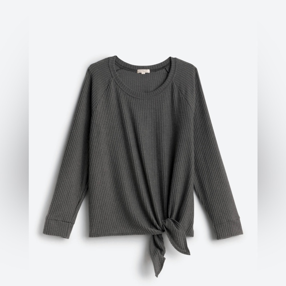 Nine Britton front tie knit top, dark grey